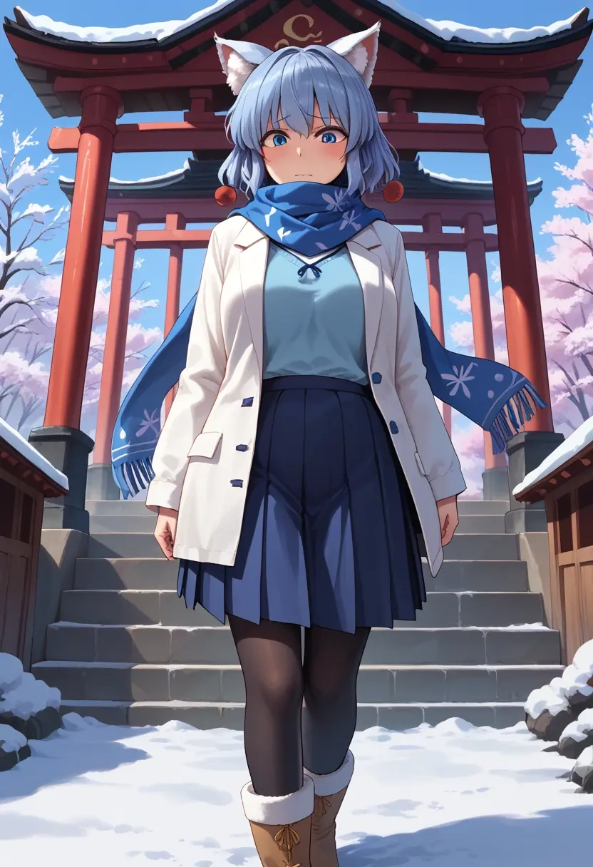 touhou,konpaku_youmu,winter,student uniform,puffer jacket  - 