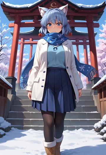 touhou,konpaku_youmu,winter,student uniform,puffer jacket  - AI generated anime art