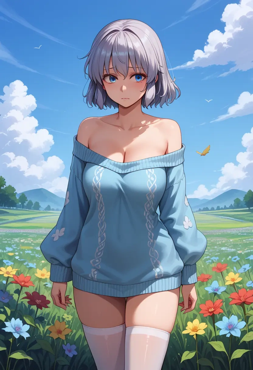 touhou,konpaku_youmu,off-shoulder,sweater  - 