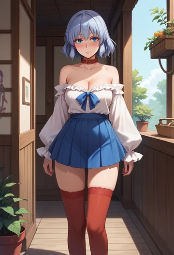 touhou,konpaku_youmu,collar,oversized,Thigh garters  - AI generated anime art