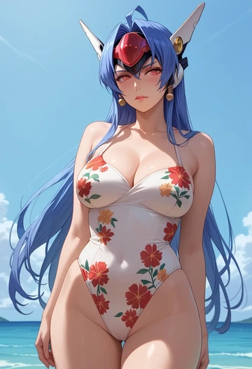 xenosaga,kos-mos,swimsuit,floral print  - AI generated anime art