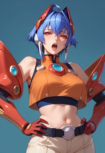 xenosaga,kos-mos,crop top,loose joggers,headset  - AI generated anime art