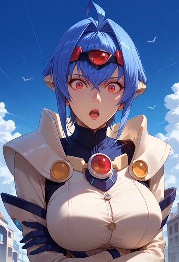 xenosaga,kos-mos,mesh graffiti top,dolphin shorts  - AI generated anime art