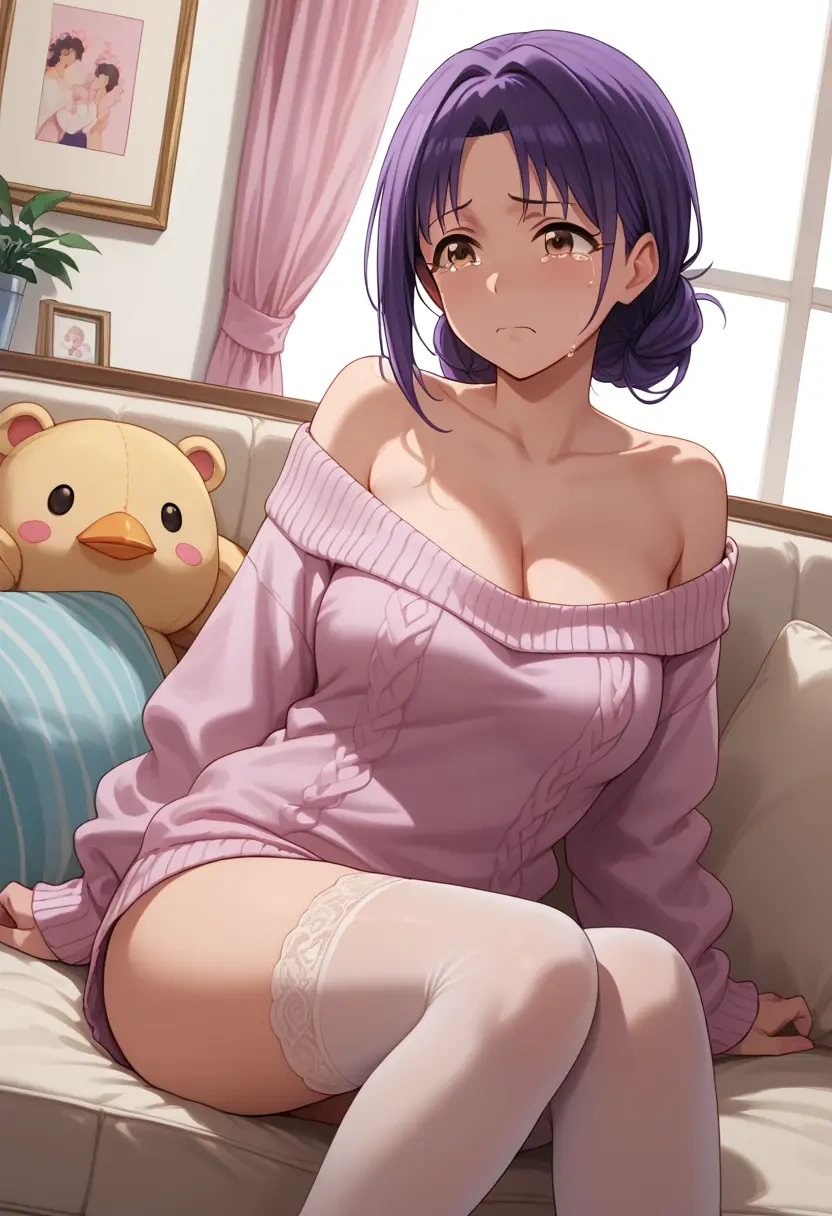 idolmaster,koshimizu_sachiko,Pouting ,Teary-eyed,off-shoulder,sweater  - 