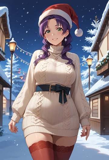 idolmaster,koshimizu_sachiko,Christmas,sweater dress,stockings  - AI generated anime art