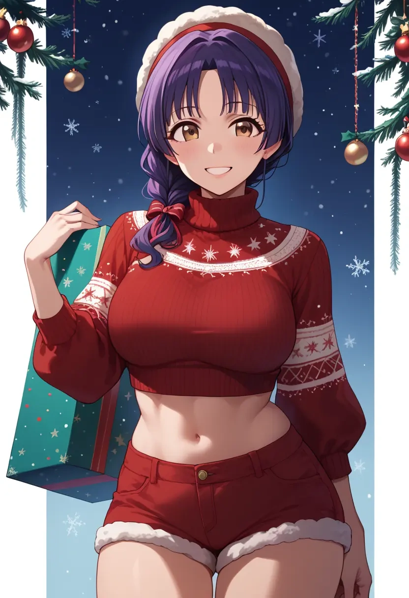 idolmaster,koshimizu_sachiko,Christmas,red velvet shorts,turtleneck sweater  - 