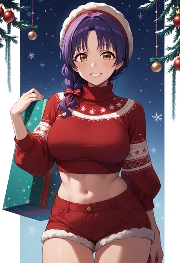 idolmaster,koshimizu_sachiko,Christmas,red velvet shorts,turtleneck sweater  - AI generated anime art