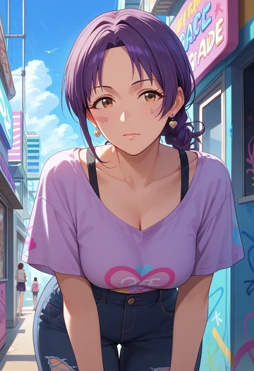 idolmaster,koshimizu_sachiko,patchwork graffiti top,dolphin shorts  - AI generated anime art