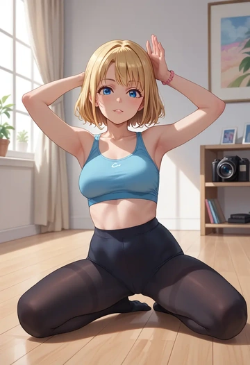 k-on!,kotobuki_tsumugi,leggings,yoga  - AI generated anime art