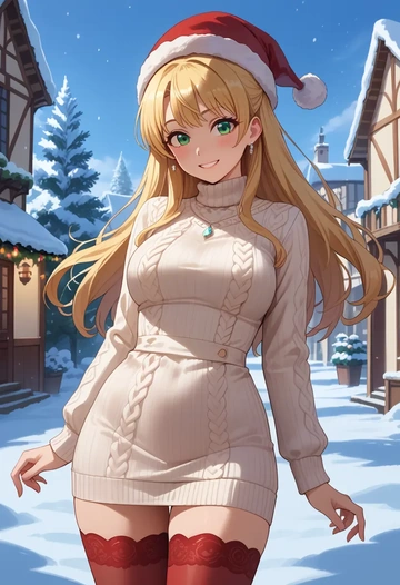 k-on!,kotobuki_tsumugi,Christmas,sweater dress,stockings  - AI generated anime art