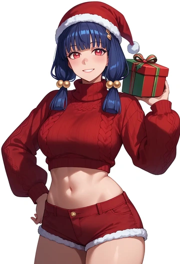 voiceroid,kotonoha_aoi,Christmas,red velvet shorts,turtleneck sweater  - AI generated anime art