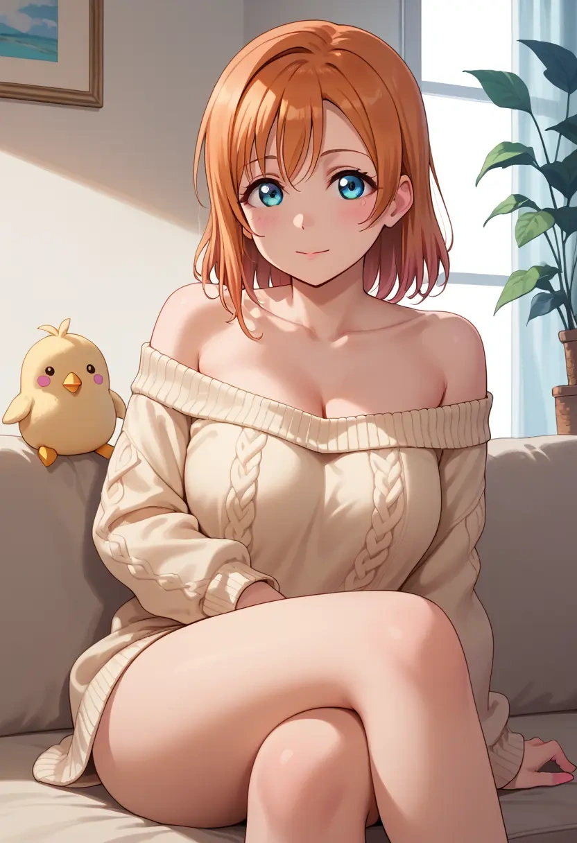 love_live!,kousaka_honoka,off-shoulder,sweater  - 