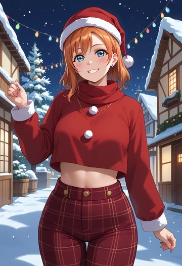 love_live!,kousaka_honoka,Christmas,plaid trousers  - AI generated anime art