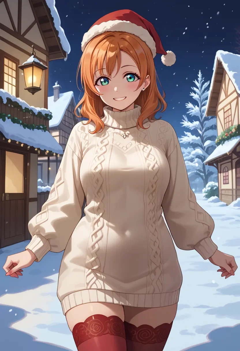 love_live!,kousaka_honoka,Christmas,sweater dress,stockings  - 