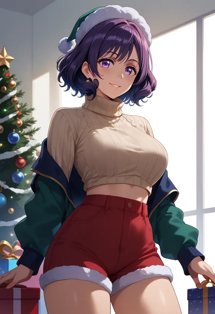 hibike!_euphonium,kousaka_reina,Christmas,red velvet shorts,turtleneck sweater  - 