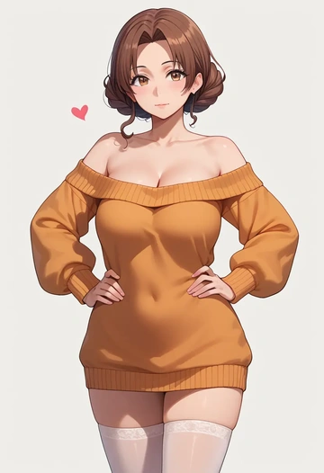 to_heart_(series),kousaka_tamaki,Hands on hips,off-shoulder,sweater,stockings  - AI generated anime art