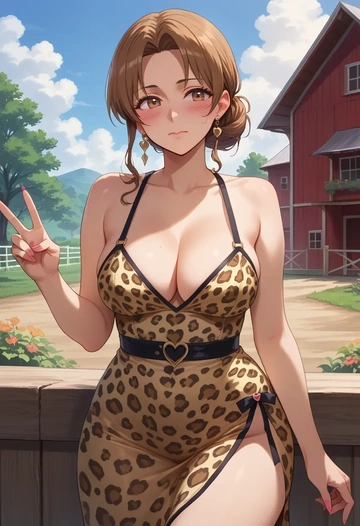 to_heart_(series),kousaka_tamaki,leopard print,silk slip dress  - AI generated anime art