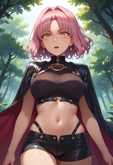 fate_(series),koyanskaya_(fate),leather,shorts,crop top  - AI generated anime art