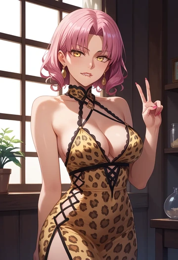 fate_(series),koyanskaya_(fate),leopard print,silk slip dress  - AI generated anime art