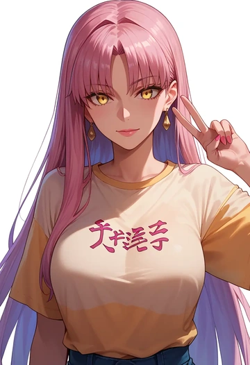 fate_(series),koyanskaya_(fate),pop art shirt,dolphin shorts  - AI generated anime art