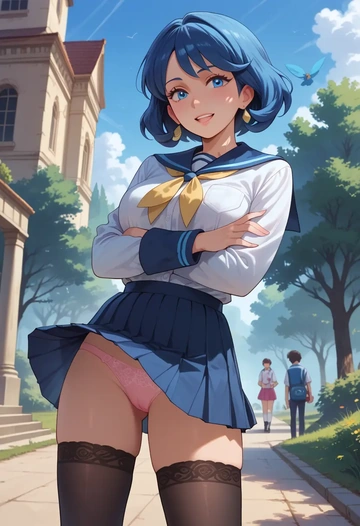 pokemon,kris_(pokemon),jk uniform, stockings  - AI generated anime art