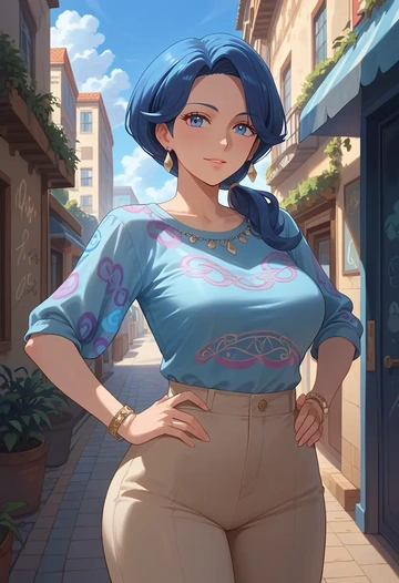 pokemon,kris_(pokemon),silk graffiti shirt,dolphin shorts  - AI generated anime art