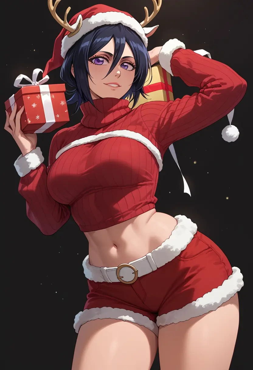 bleach,kuchiki_rukia,Christmas,red velvet shorts,turtleneck sweater  - 