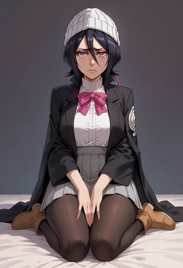 bleach,kuchiki_rukia,winter,student uniform,duffle coat  - AI generated anime art