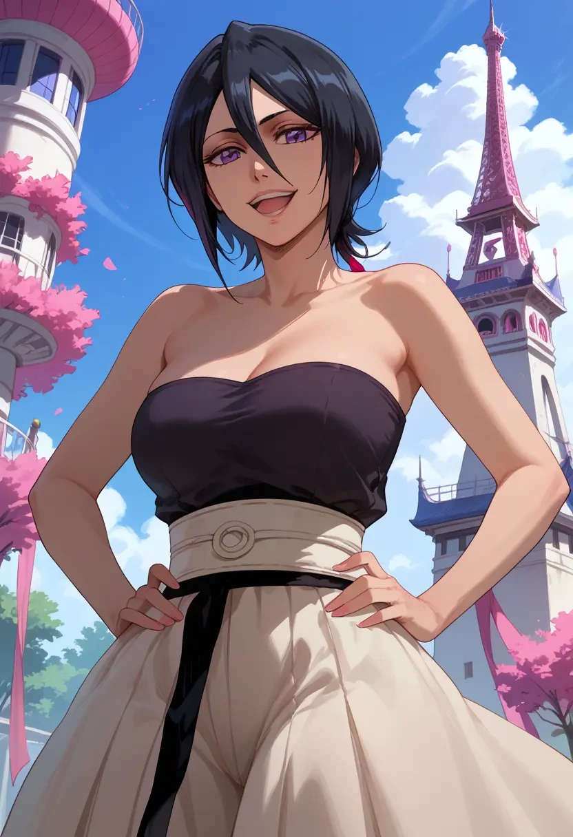 bleach,kuchiki_rukia,tube top,jogger shorts  - 