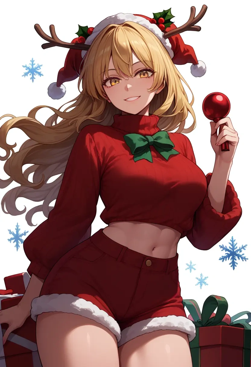 touhou,kudamaki_tsukasa,Christmas,red velvet shorts,turtleneck sweater  - 