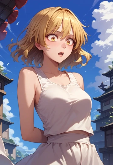 touhou,kudamaki_tsukasa,abstract print tank,dolphin shorts  - AI generated anime art