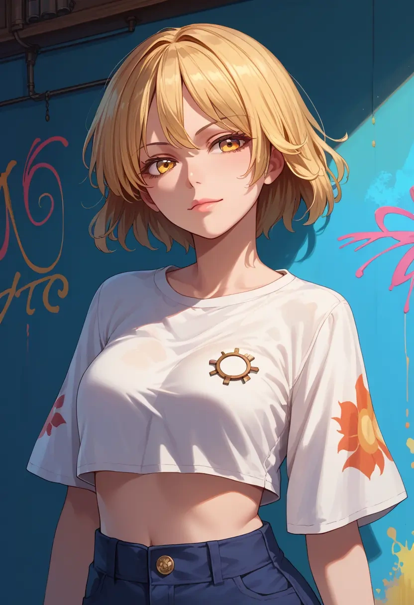 touhou,kudamaki_tsukasa,cropped graffiti sweatshirt,dolphin shorts  - 