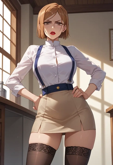 jujutsu_kaisen,kugisaki_nobara,secretary,stockings  - AI generated anime art