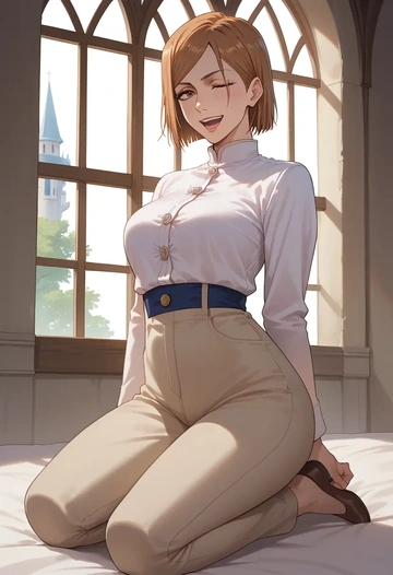 jujutsu_kaisen,kugisaki_nobara,pants,wide-leg,strappy top  - AI generated anime art