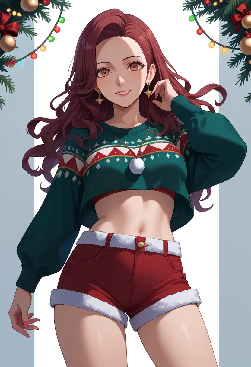 persona,kujikawa_rise,Christmas,red velvet shorts  - 