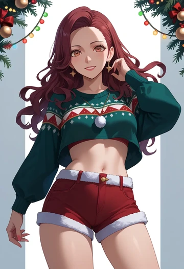 persona,kujikawa_rise,Christmas,red velvet shorts  - AI generated anime art