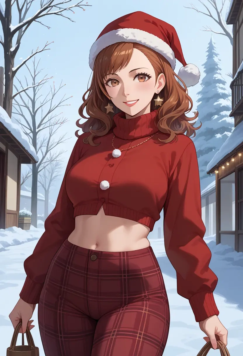 persona,kujikawa_rise,Christmas,plaid trousers  - 