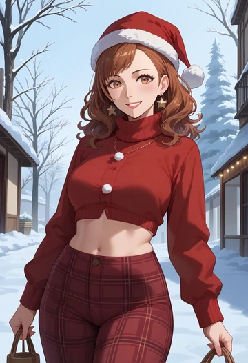 persona,kujikawa_rise,Christmas,plaid trousers  - AI generated anime art