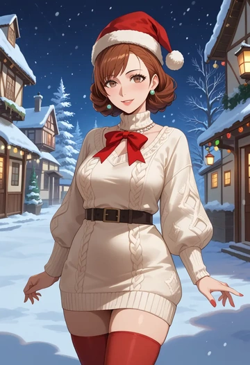 persona,kujikawa_rise,Christmas,sweater dress,stockings  - AI generated anime art