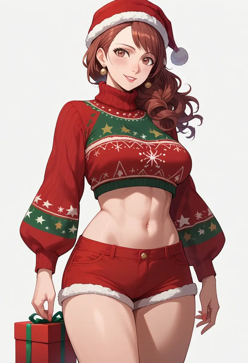 persona,kujikawa_rise,Christmas,red velvet shorts,turtleneck sweater  - 