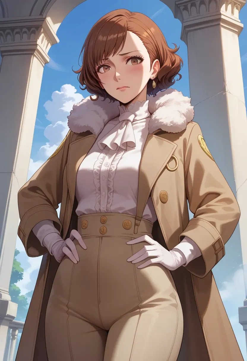 persona,kujikawa_rise,coat,fur-collar,tailored trousers  - 