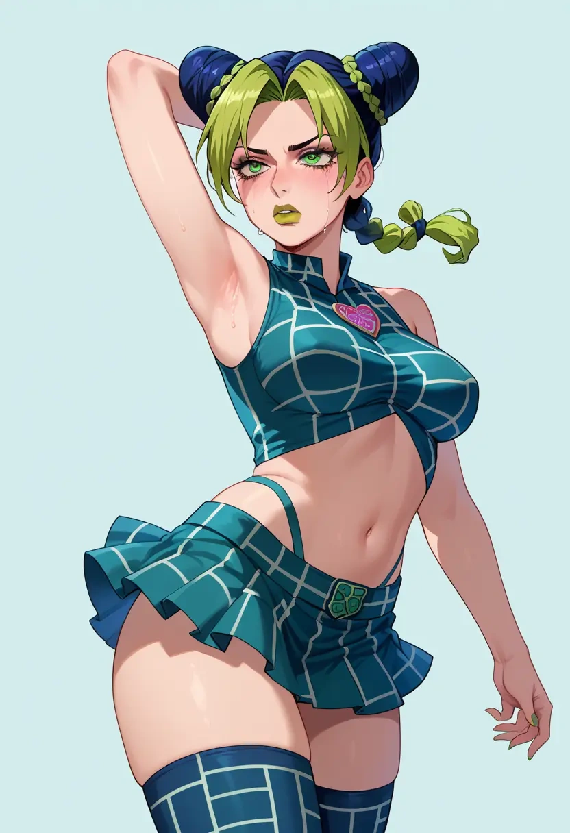 jojo_no_kimyou_na_bouken,kujo_jolyne,mini skirt,stockings  - 