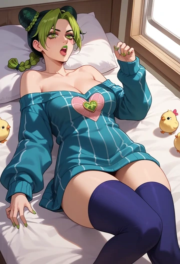 jojo_no_kimyou_na_bouken,kujo_jolyne,off-shoulder,sweater  - AI generated anime art