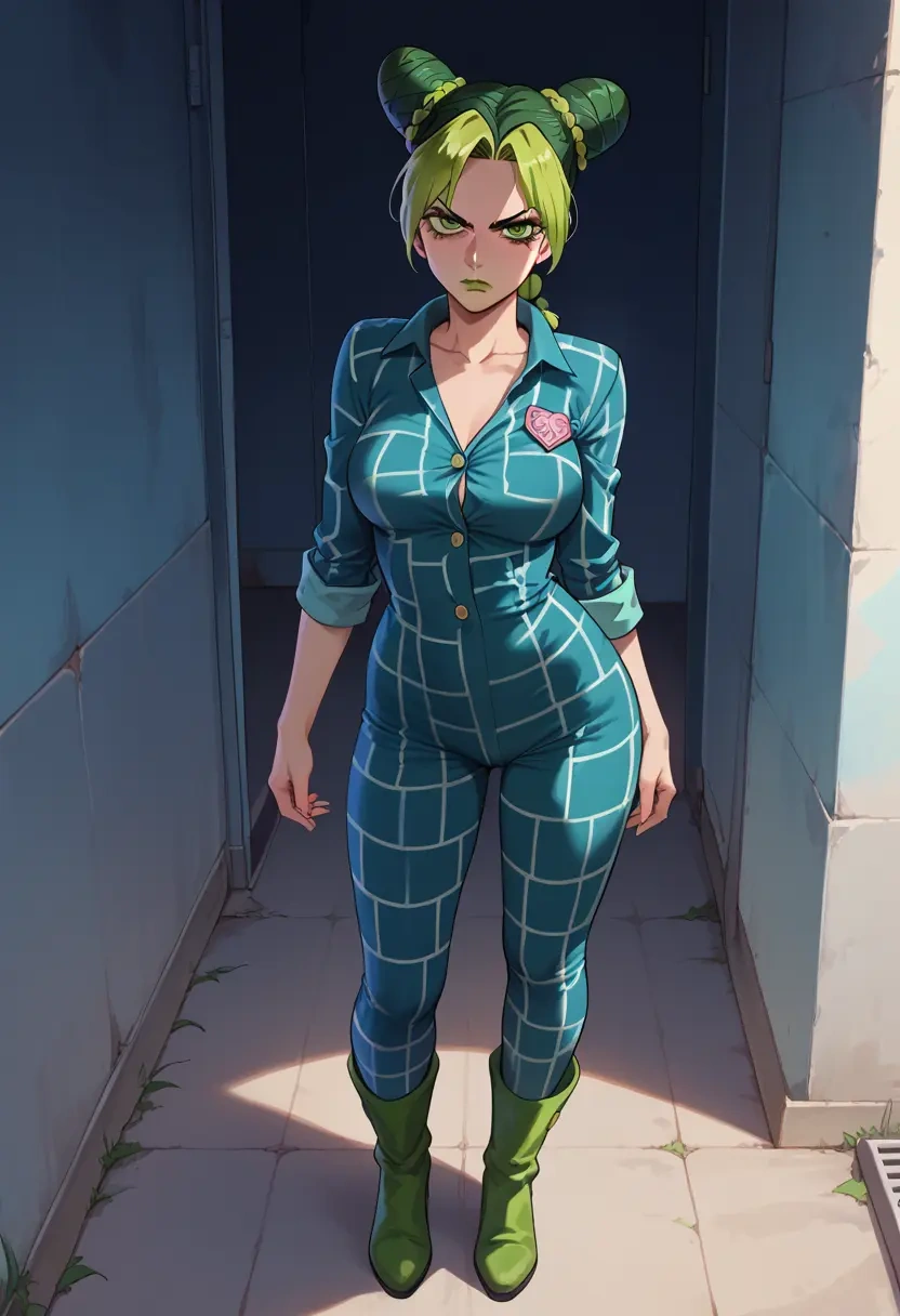 jojo_no_kimyou_na_bouken,kujo_jolyne,shirt dress,belted,stockings  - 