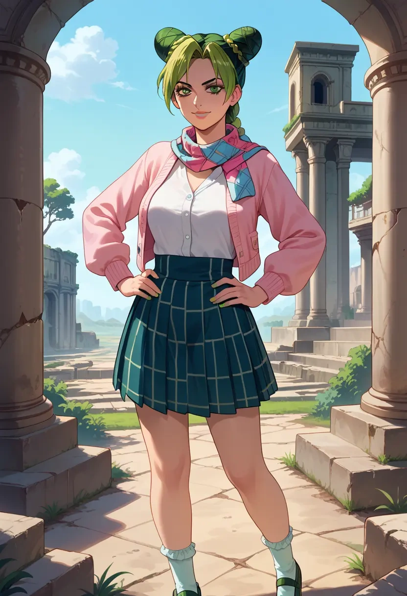 jojo_no_kimyou_na_bouken,kujo_jolyne,spring,student uniform,light cardigan  - 