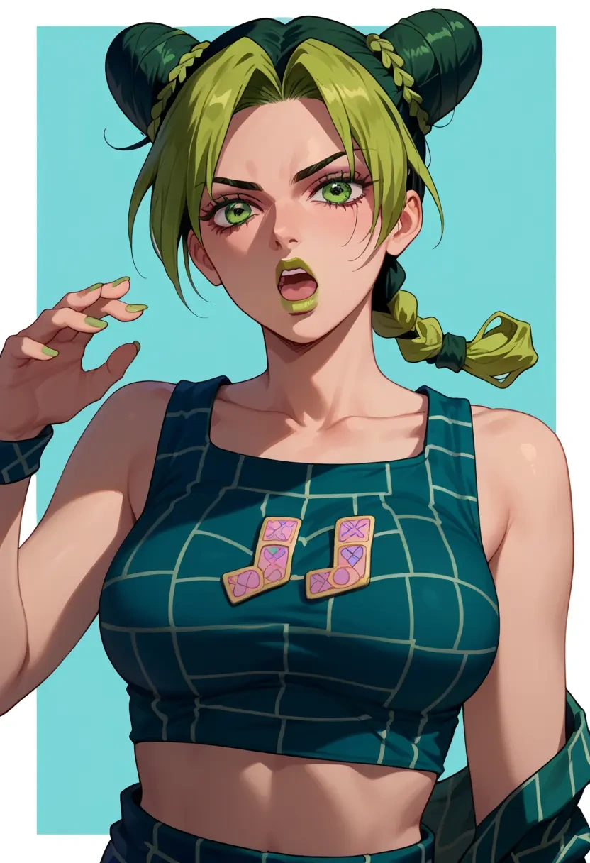 jojo_no_kimyou_na_bouken,kujo_jolyne,crop top,loose joggers,headset  - 