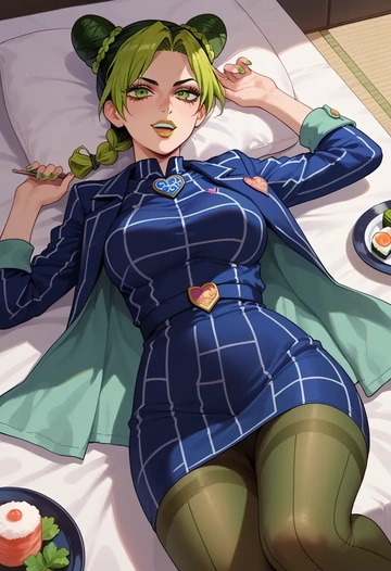 jojo_no_kimyou_na_bouken,kujo_jolyne,coat,long,double-breasted,pencil skirt  - AI generated anime art