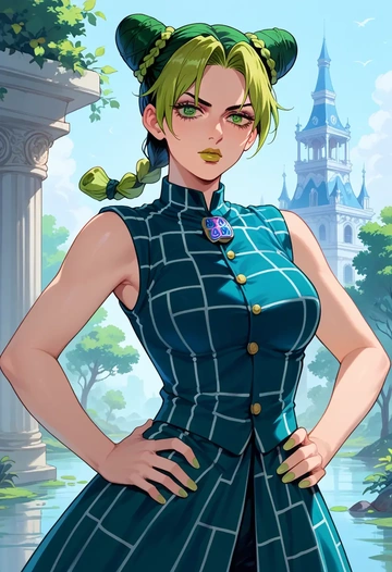 jojo_no_kimyou_na_bouken,kujo_jolyne,sports vest,capri leggings  - AI generated anime art