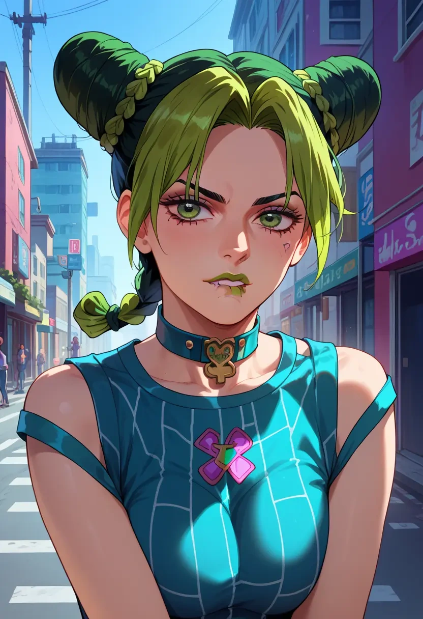 jojo_no_kimyou_na_bouken,kujo_jolyne,polo shirt,tennis skirt  - 