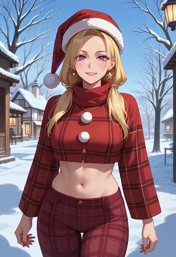 kin-iro_mosaic,kujou_karen,Christmas,plaid trousers  - AI generated anime art